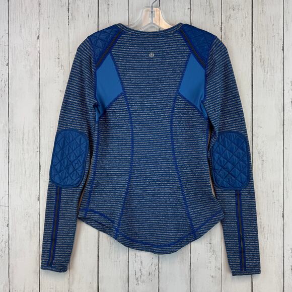 Lululemon Run Slope Stripe Limitless Blue Ice Queen Long Sleeve Shirt Size 4 - Picture 7 of 13